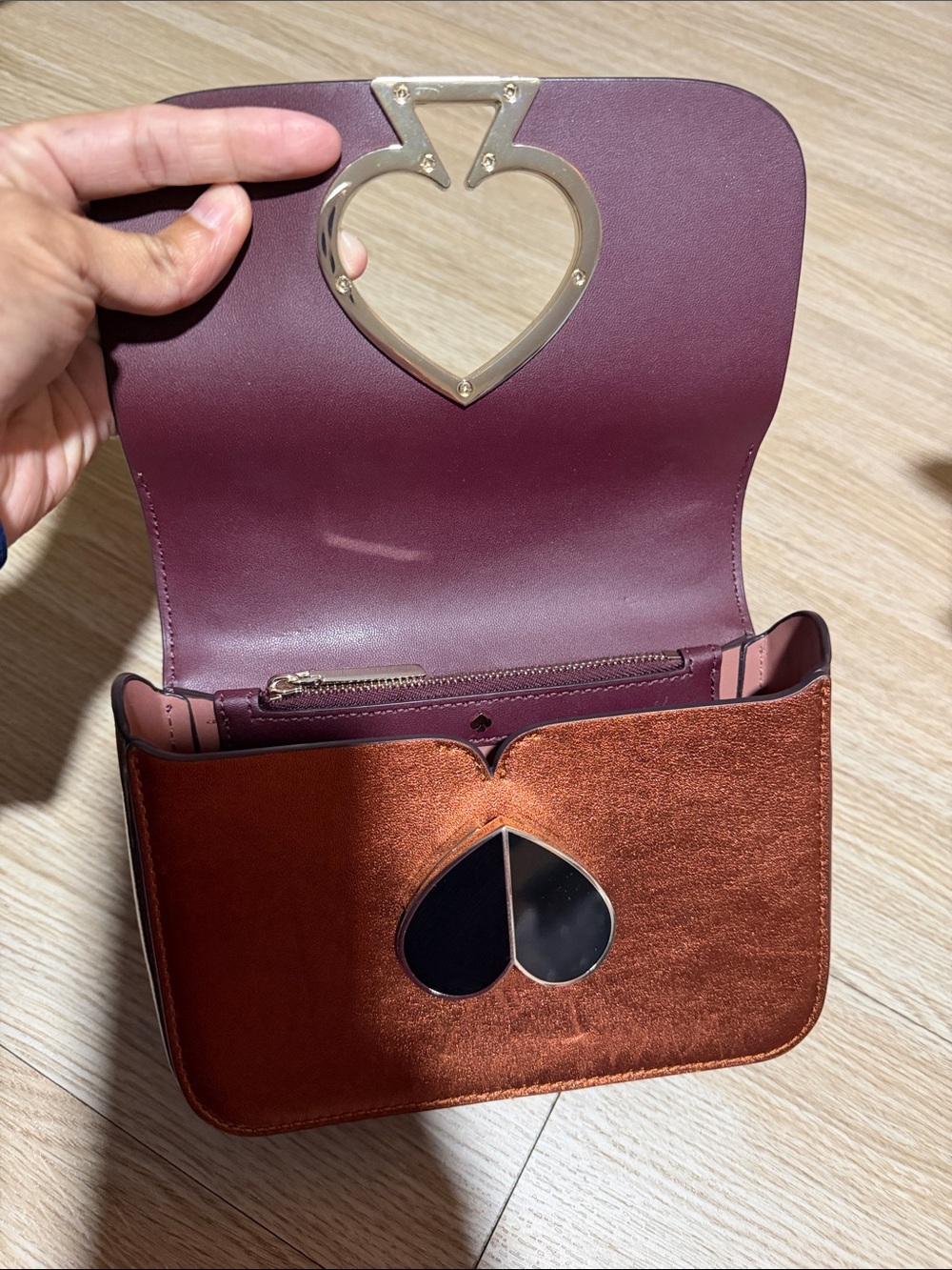 Kate Spade Metallic Runway/Collectible Silver, Rose Gold Heart-Accent Crossbody - Picture 10 of 15